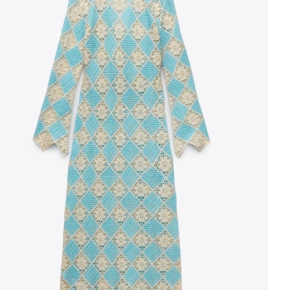 Zara Blue and Cream Maxi Dress crochet